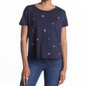 SUNDRY Women's Star Toss Crew Neck T-shirt In Navy $109 Size 1